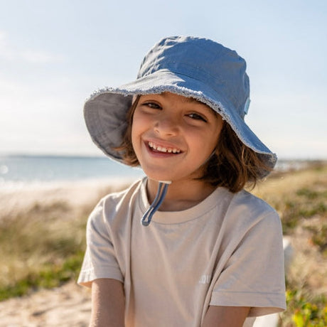 Blue Frayed Bucket Hat