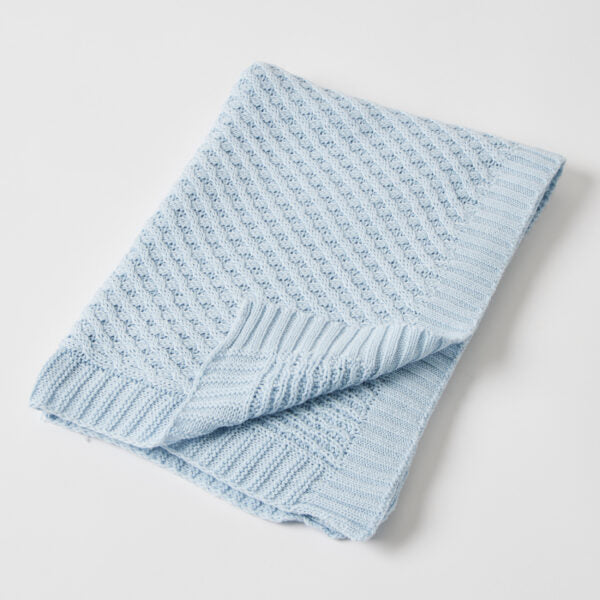 Basket Weave Knit Blanket, Blue