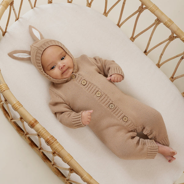 Bunny Knit Romper, Taupe