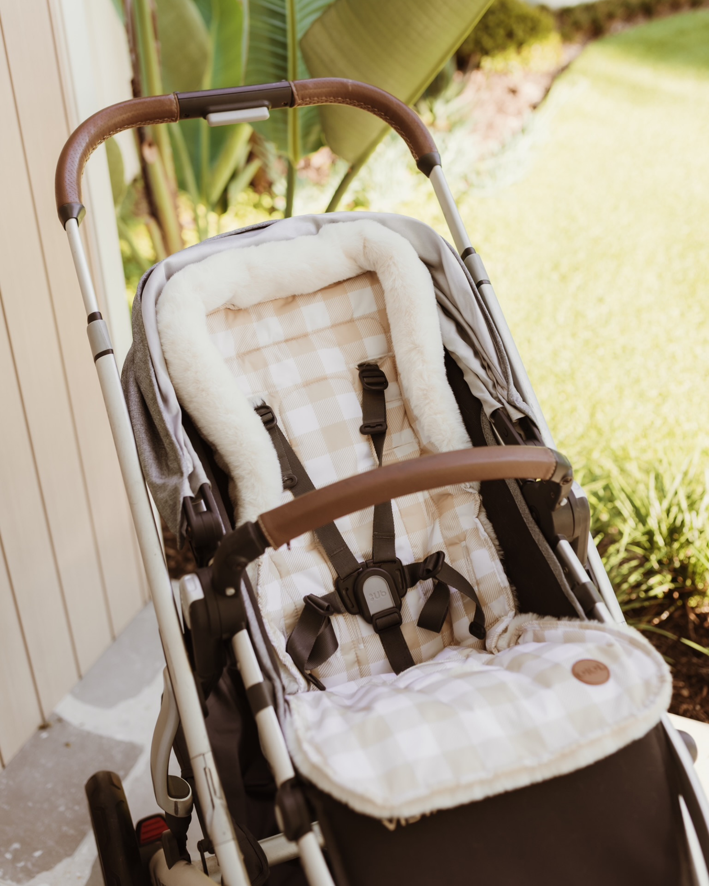 Cozy Fleece Pram Liner, Beige Gingham