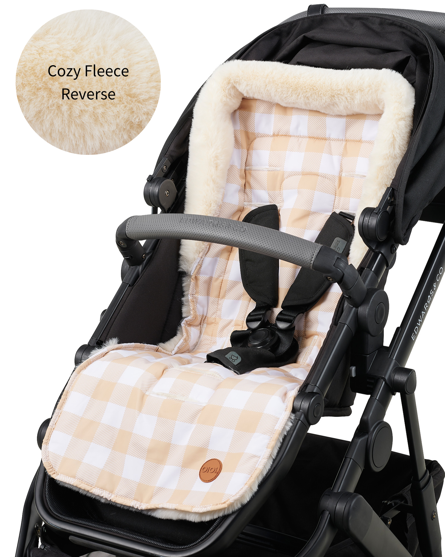 Cozy Fleece Pram Liner, Beige Gingham