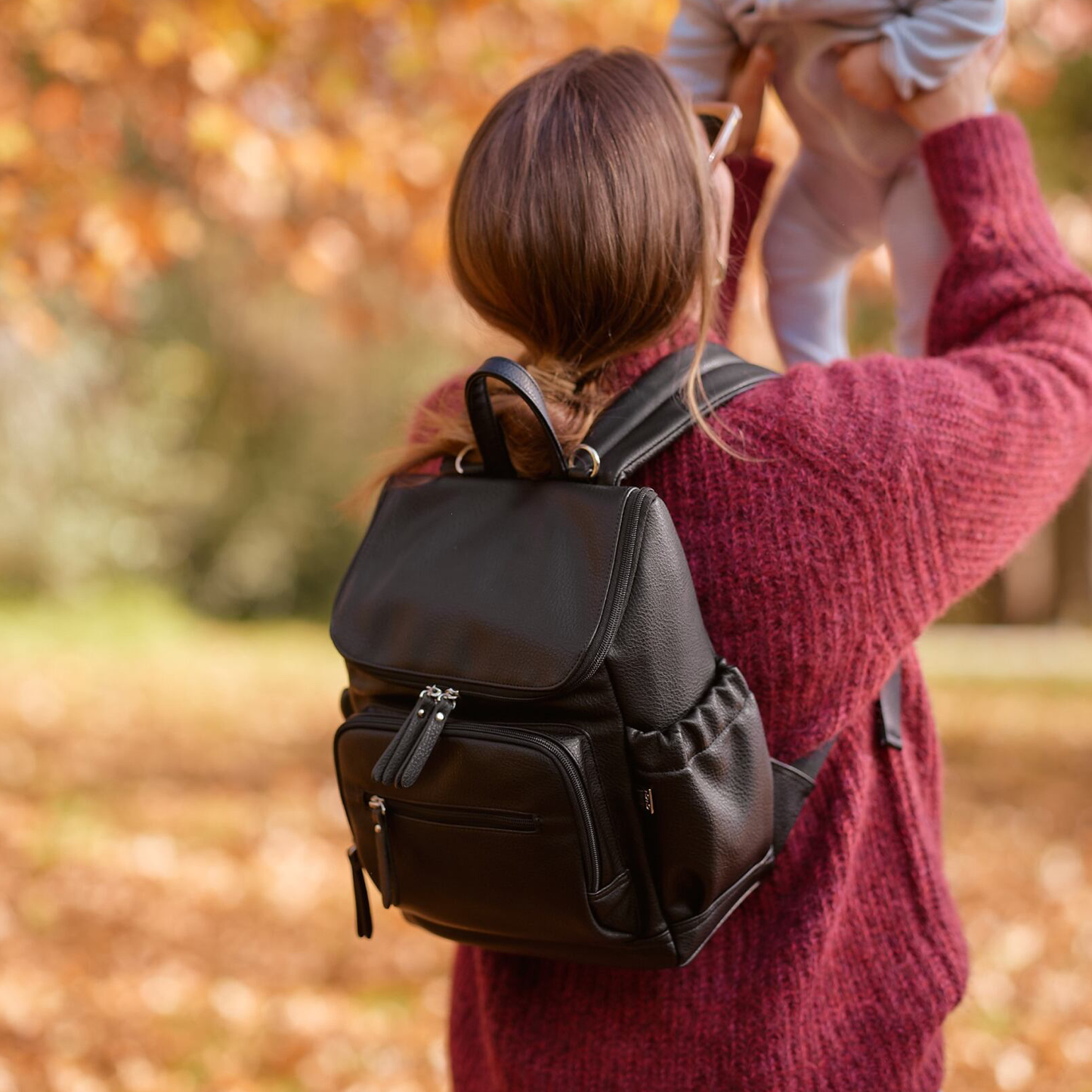 Mini Signature Backpack, Black Vegan Leather