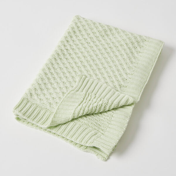 Basket Weave Knit Blanket, Green