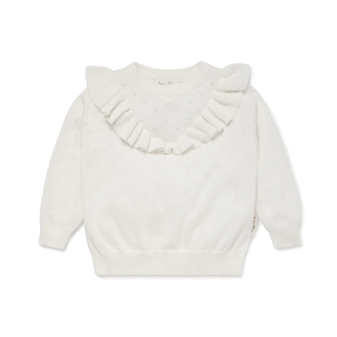 Pointelle Ruffle Knit Jumper, Ivory