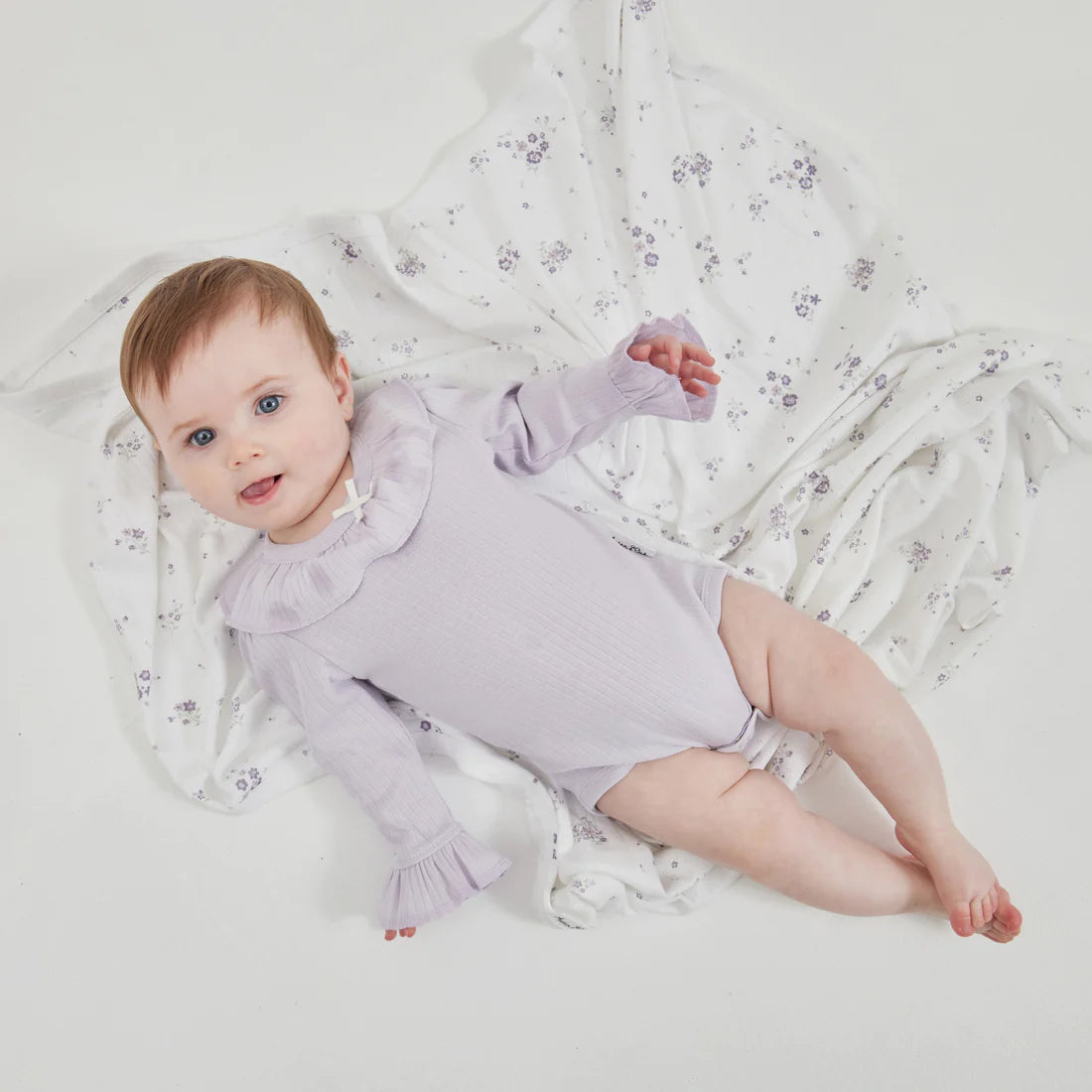 Rib Ruffle Onesie, Lavender