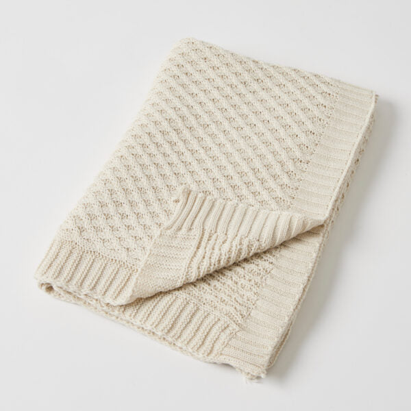 Basket Weave Knit Blanket, Natural