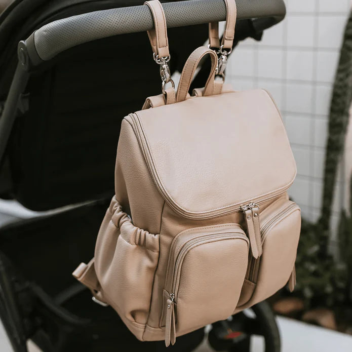 Faux Leather Nappy Backpack- Oat