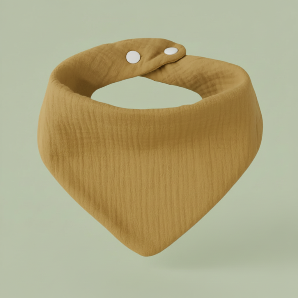 Brown bandana bib on a light green background