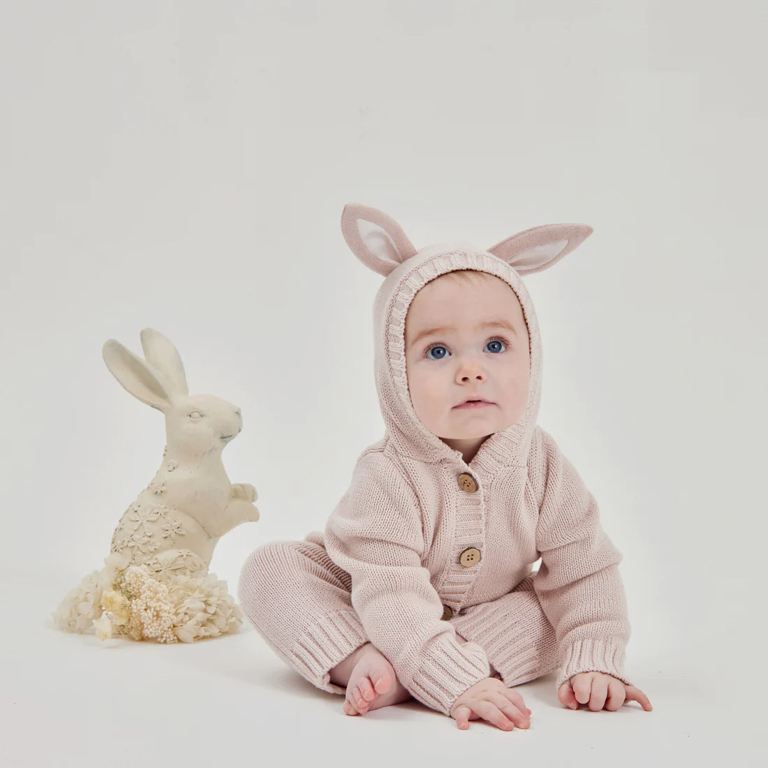 Bunny Knit Romper, Mauve Pink