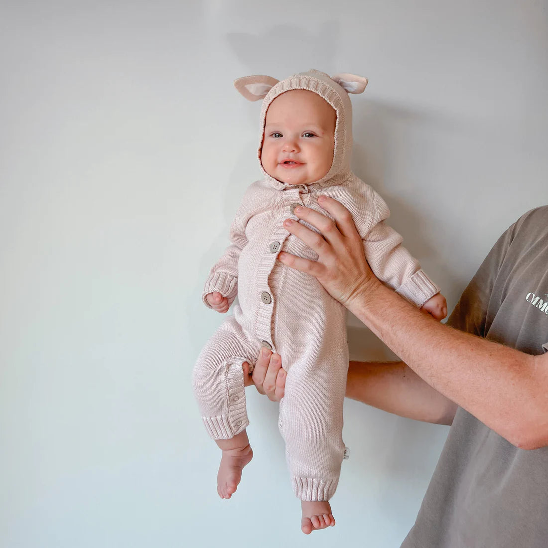 Bunny Knit Romper, Mauve Pink