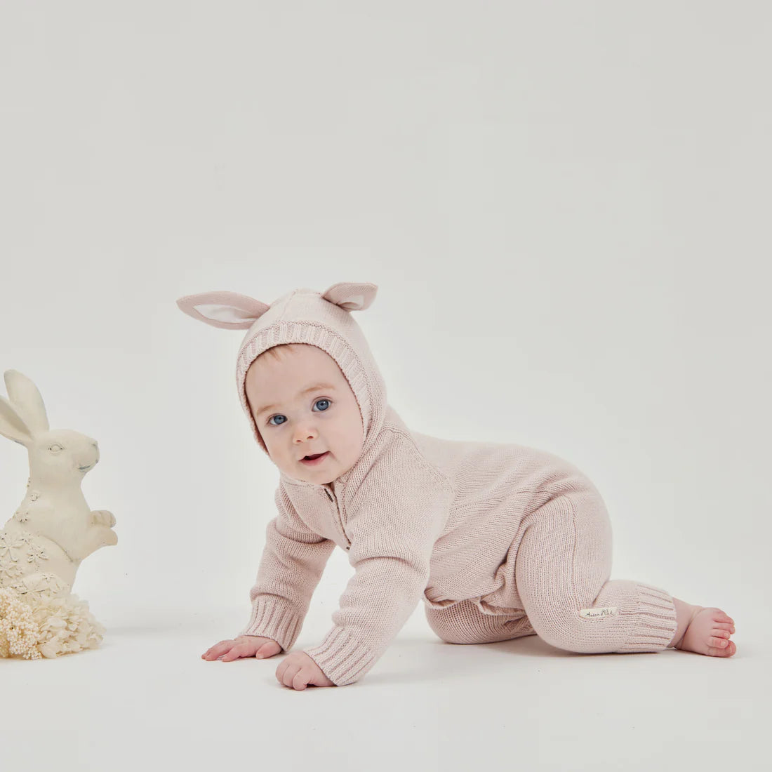 Bunny Knit Romper, Mauve Pink