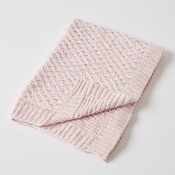 Basket Weave Knit Blanket, Pink