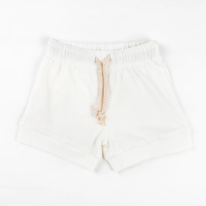 Ribbed Cotton Shorts- Daisy White