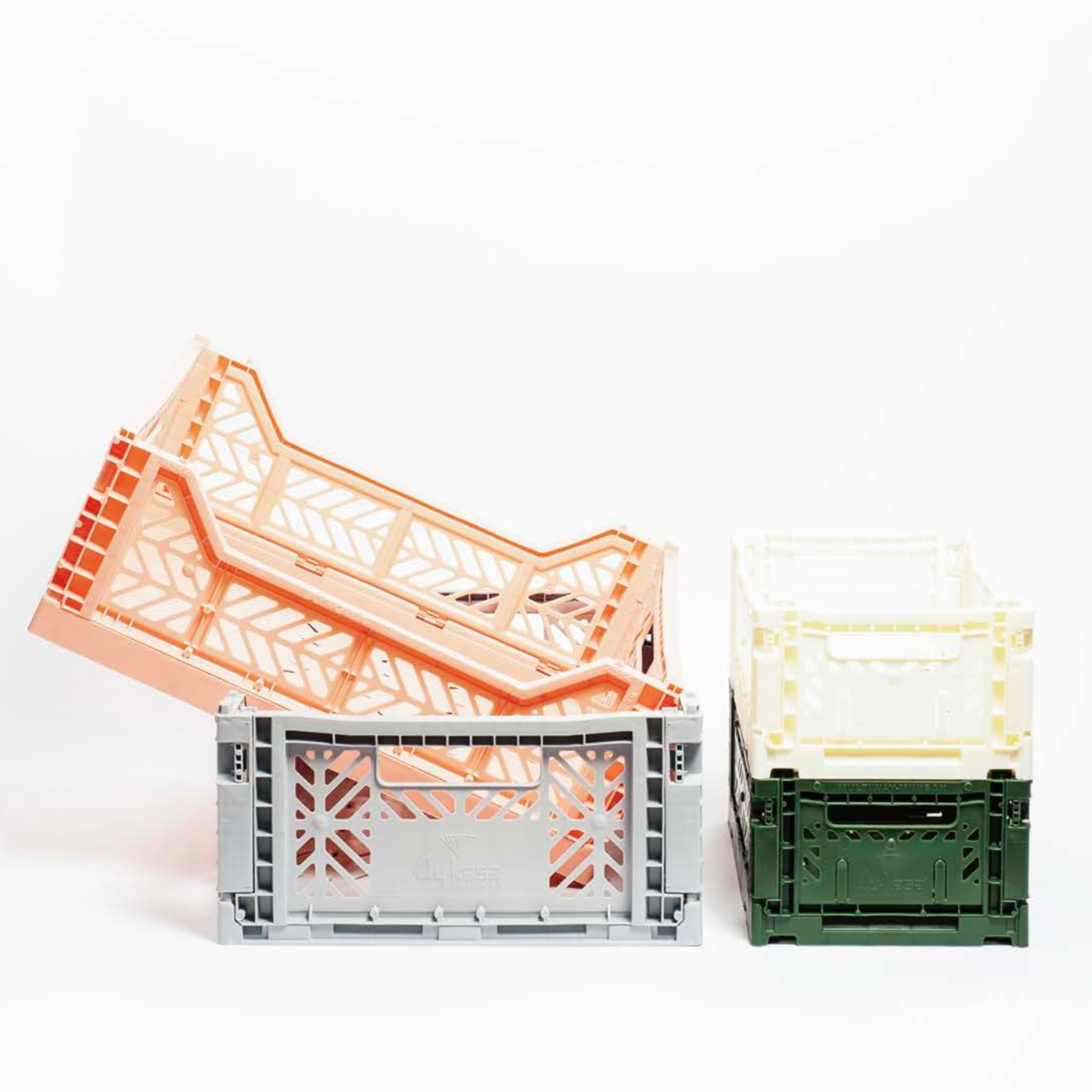 Stackable Folding Crates, Almond Green