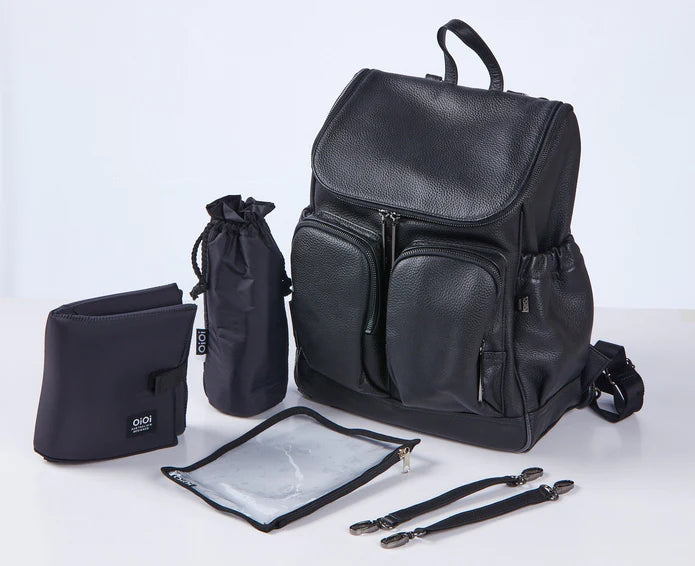 Signature Nappy Backpack, Jet Black Leather