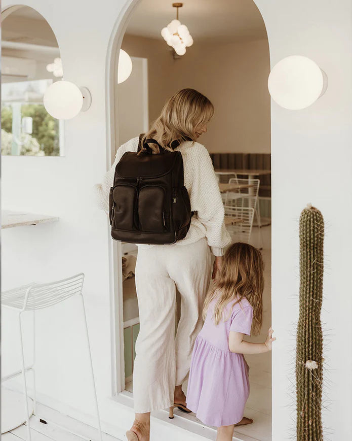 Signature Nappy Backpack, Jet Black Leather