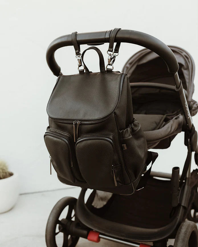 Signature Nappy Backpack, Jet Black Leather