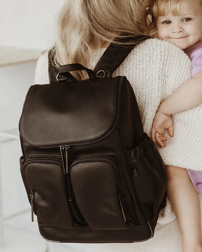 Signature Nappy Backpack, Jet Black Leather