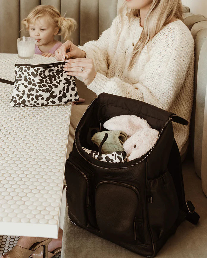 Signature Nappy Backpack, Jet Black Leather